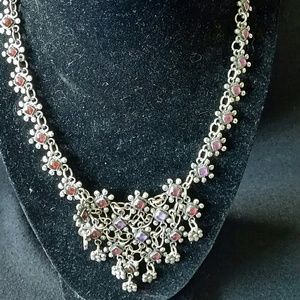 Bib necklace, bracelet, and post & clutch earrings